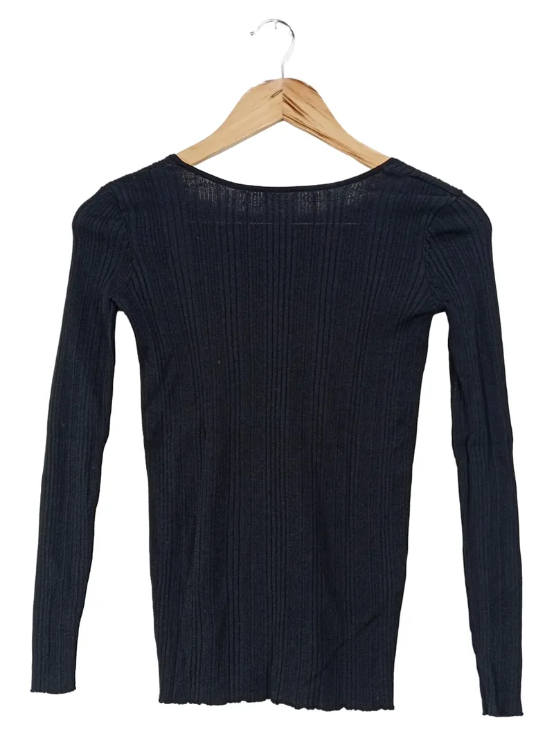 ALPHA STUDIO Pullover Damen Gr. 40/M Schwarz Rippstrick Basic Langarm 1