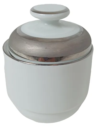 Bareuther Zuckerdose Porzellan Weiß Elegant mit Silberrand Serie 283