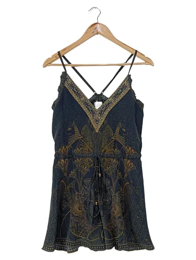 CAMILLA Damen Jumpsuit Gr. 34/XS Blau Seide Animal-Print Luxuriös