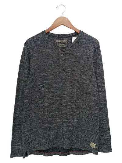 JACK & JONES Herren Langarmshirt Henley Grau M/48 Vintage Streetwear