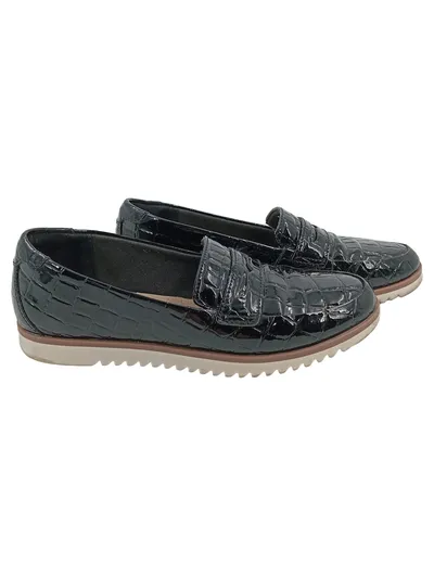 Clarks Damen Ballettschuhe Gr. 37 Schwarz Kroko-Optik Klassisch Elegant