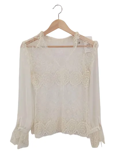IMPERIAL Damen Bluse Weiß Spitze Rüschen Elegant Gr. 34/XS