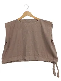 Calliope Damen Top Gr. M Beige Baumwolle Cropped Raffung 1