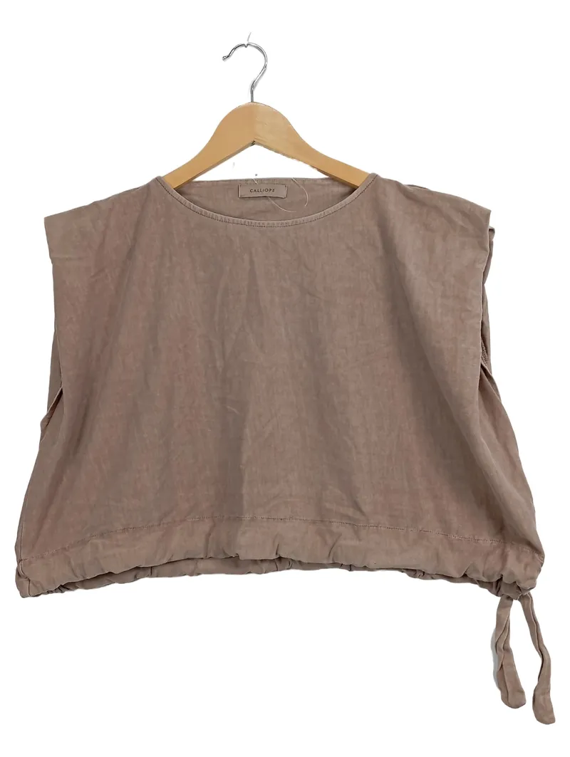 Calliope Damen Top Gr. M Beige Baumwolle Cropped Raffung 1