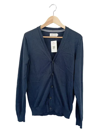 PIER ONE Herren Strickjacke Cardigan Gr. 48/M Blau Casual Basic V-Ausschnitt