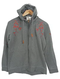 BASEFIELD Leichte Jacke Damen 38/M Grau Hoodie mit floraler Stickerei Kapuze 1