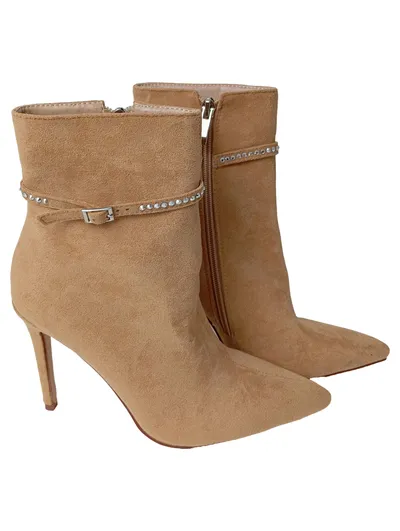 BEBO Stiefelette Damen Gr. 37 Beige Elegant Stilettoabsatz Strass Riemen