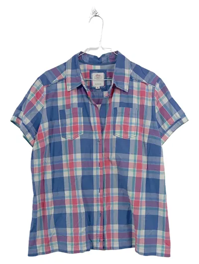 s.Oliver Damen Freizeithemd Gr. 46 Kariert Blau Rosa Kurzarm Bluse