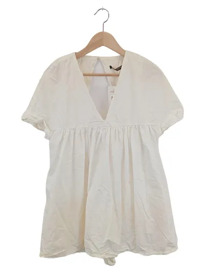 ZARA TRAFALUC Bluse Damen 36/S Weiß V-Ausschnitt Offener Rücken Rüschen Casual