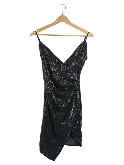 FashionNova Asymmetrisches Cocktailkleid Pailletten Party Schwarz Gr. S