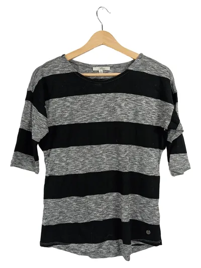 Mavi Damen Langarmshirt Gestreift Gr. S Schwarz Grau Casual Shirt Rundhals Top