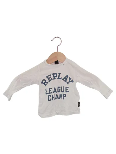 REPLAY Kinder Langarmshirt Gr. 122 Weiß mit Schriftzug Casual Sportlich