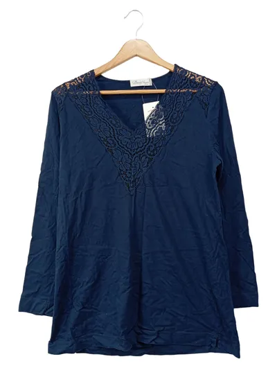 DAVID NIEPER Damen Langarmshirt Gr. 38/M Blau Elegant Spitze Baumwolle