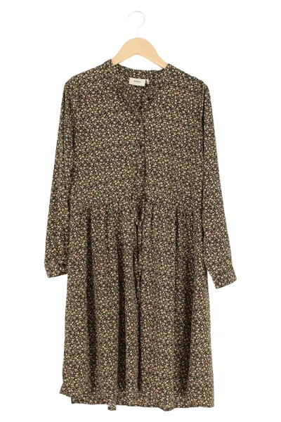 MOVES Damen Freizeitkleid Gr. 36/S Schwarz Blumenmuster Vintage Midikleid