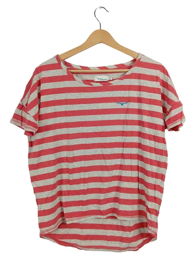 TWINTIP Damen T-Shirt Gestreift Rot Beige Gr. XS Casual Baumwolle