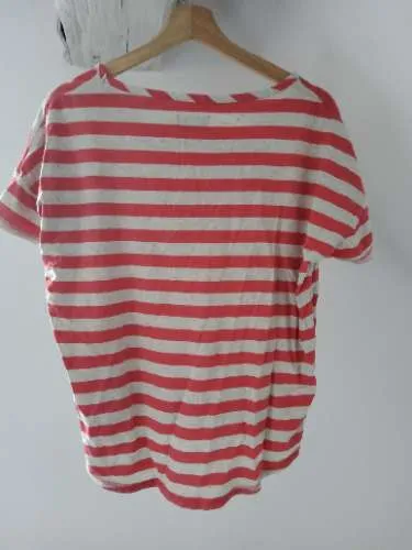 TWINTIP Damen T-Shirt Gestreift Rot Beige Gr. XS Casual Baumwolle