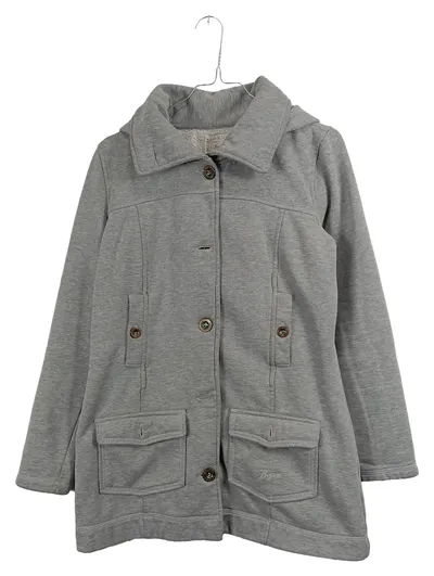 Boysen's Sweatjacke Damen Gr. 36/38 Grau Kapuze Knopfleiste Casual