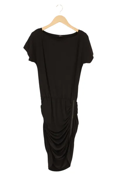ESQUALO Damen Freizeitkleid Gr. 36/S Schwarz Elegant Modern Midi Raffung