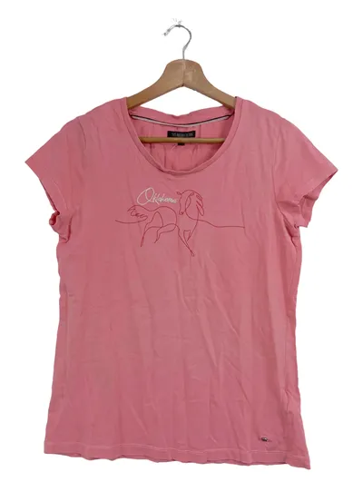 OKLAHOMA Damen T-Shirt Gr. 36/S Rosa mit Pferdemotiv & Schriftzug Casual