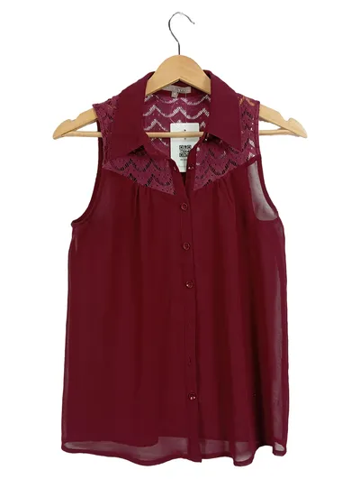 mint&berry Damen Bluse Gr. S Bordeaux Spitze Ärmellos Chiffon