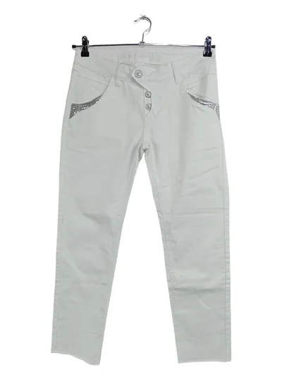BLUE MONKEY Mom Jeans Damen Gr. W29/38 Weiß Casual Pailletten