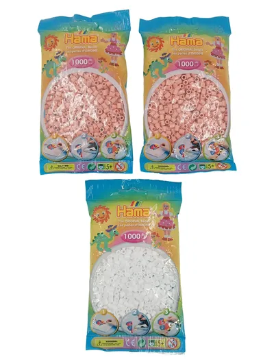 HAMA Bügelperlen Set 3x1000 Stück Rosa Weiß Kreativ Bastelset ab 5 Jahre