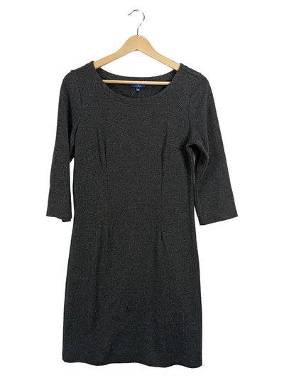 Tom Tailor Damen Businesskleid Gr. 38 Grau Fischgrät 3/4-Arm