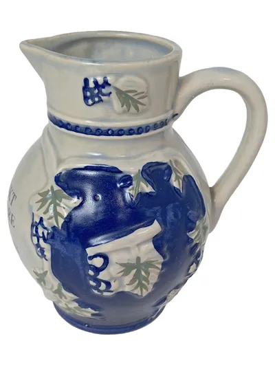 Vintage Krug Keramik Grau Schriftzug Strukturmuster Applikationen 16cm