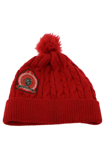 FELIX BüHLER Mütze Damen Rot Casual Zopfstrick Bommelmütze Polyacryl