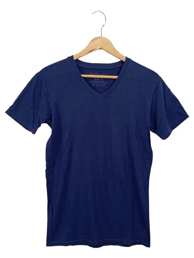 BAMBOO Damen T-Shirt Gr. 36/S Blau Casual V-Ausschnitt Kurzarm