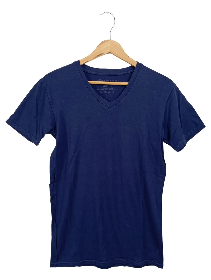 BAMBOO Damen T-Shirt Gr. 36/S Blau Casual V-Ausschnitt Kurzarm 1