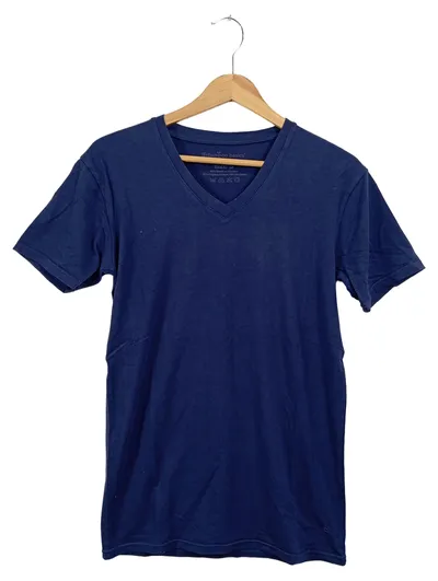 BAMBOO Herren T-Shirt Gr. 46/S Blau Basic V-Ausschnitt Kurzarm