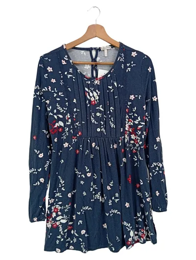 DEERBERG Damen Freizeitkleid Gr. 36/S Blau Blumenmuster Viskose Bohemian
