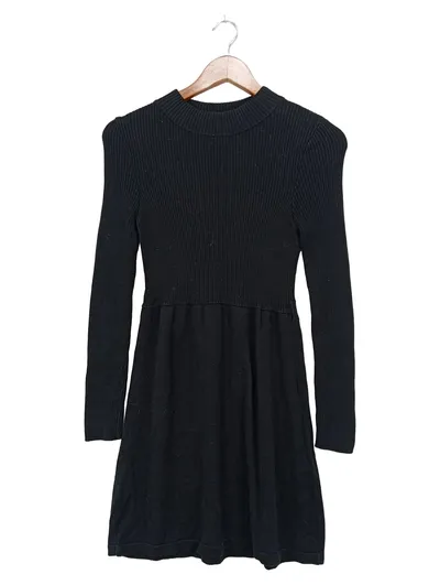 FREE PEOPLE Damen Freizeitkleid Schwarz Rippstrick Gr. 34/XS Baumwolle