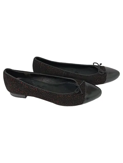 ALBA MODA Ballerinas Damen 38 Schwarz Elegant Schleife Glitzer