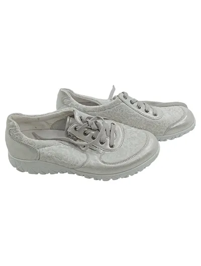 Waldläufer Damen Sneaker Low Silber Blumenmuster Gr. 38,5 Komfortschuhe