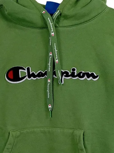 Champion Hoodie Damen Gr. S Grün Kapuzenpullover Logo Baumwolle