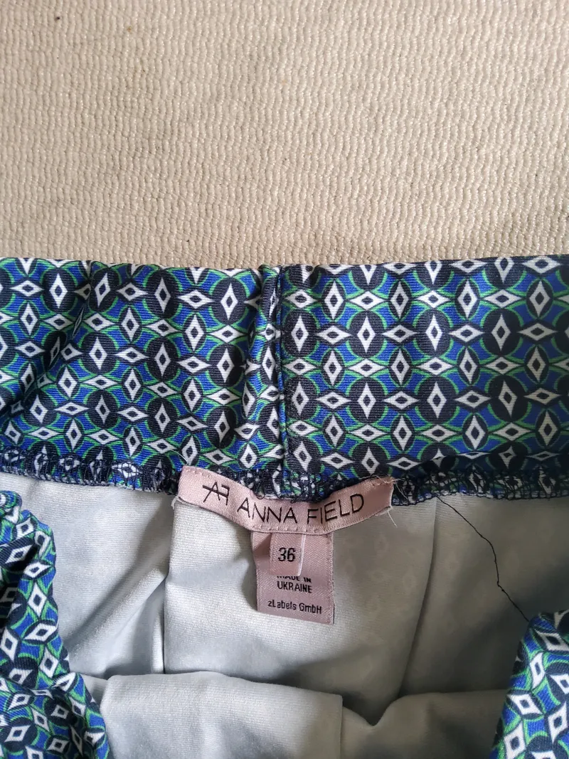 Anna Field Damen Faltenrock Gr. 36/S Blau Grün Geometrisch Midi 5