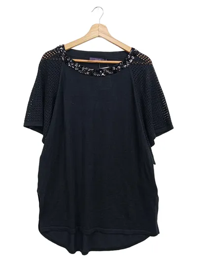 LAURèL Strickkleid Damen 36/S Schwarz Elegant Schurwolle Lochmuster Pailletten