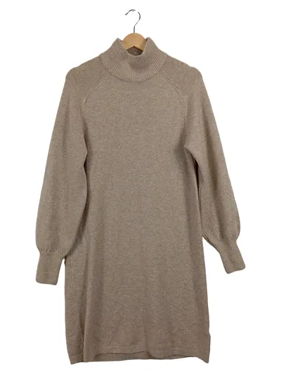 Les Lunes Damen Strickkleid Gr. 36 S Beige Rollkragen Winter Casual Rippstrick