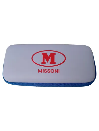 M MISSONI Brillenetui Damen Weiß Blau Logo-Print Etui Schutzhülle
