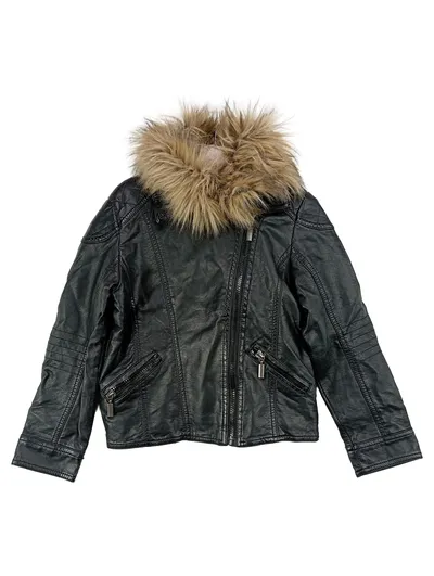 S.PA ACCESSOIRES Kinder Lederjacke Gr. 140 Schwarz Streetwear Fellkragen