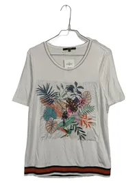 CLARINA COLLECTION Damen T-Shirt Gr. 38 Weiß Tropical Print Kolibri 1