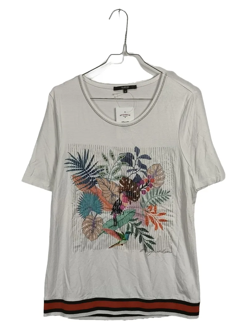 CLARINA COLLECTION Damen T-Shirt Gr. 38 Weiß Tropical Print Kolibri 1