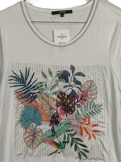CLARINA COLLECTION Damen T-Shirt Gr. 38 Weiß Tropical Print Kolibri