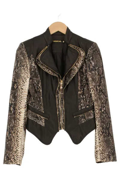 REDIAL Damen Motorradjacke Pailletten Tierdruck Reißverschluss Elegant M