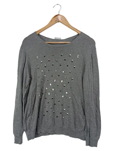BARBARA LEBEK Pullover Damen Gr. 38/M Grau Pailletten Casual Langarm