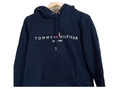Tommy Hilfiger Hoodie Damen Kapuzenpullover Blau Logo Gr. 36 34 Baumwolle Casual