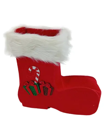 FLORENA Weihnachtsstiefel Aufbewahrungskorb Rot Deko Korb Fell Applikationen