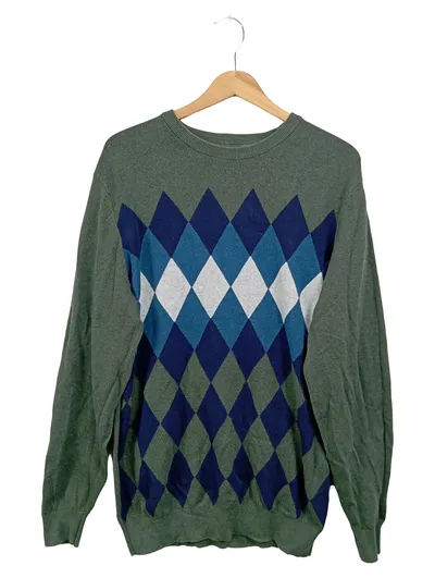 DRESSMANN Herren Pullover Grün Argyle Klassisch Gr. 54/XL Baumwolle